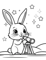 Cute Bunny Watching Stars with Telescope Coloring Page by Mindset Flow