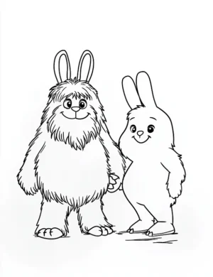 Cute Bunny and Cartoon Rabbit Christmas Coloring Page By Mindset Flow