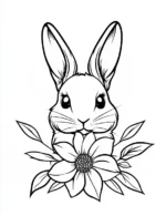 Cute Bunny with Spring Flower Coloring Page By Mindset Flow
