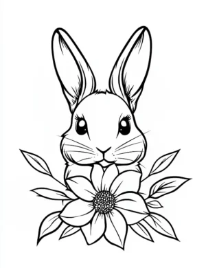 Cute Bunny with Spring Flower Coloring Page By Mindset Flow