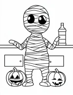 Cute Cartoon Mummy Holding a Bottle Coloring Page by Mindset Flow