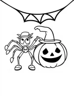 Cute Cartoon Spider and Pumpkin Halloween Coloring Page by Mindset Flow