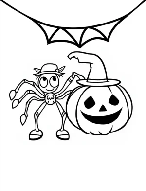 Cute Cartoon Spider and Pumpkin Halloween Coloring Page by Mindset Flow