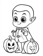 Cute Cartoon Vampire Boy with Pumpkins Halloween Coloring Page by Mindset Flow