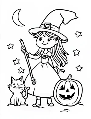 Cute Cat Beside Jack-o-Lantern Pumpkin On The Ground Coloring Page by Mindset Flow