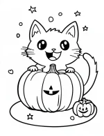 Cute Cat Sitting In A Pumpkin Coloring Page by Mindset Flow