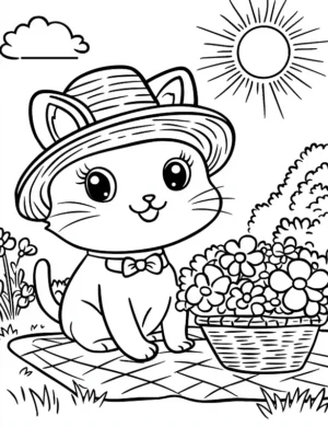 Cute Cat With Flower Basket Adult Coloring Page By Mindset Flow