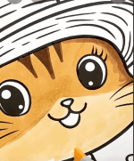 Cute Cat With Flower Basket Adult Coloring Page