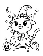 Cute Cat in Witch Hat and Bow Halloween Coloring Page by Mindset Flow