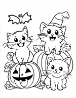 Cute Cats and Kittens Halloween Fun Coloring Page by Mindset Flow