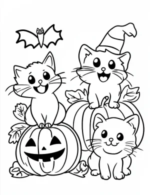 Cute Cats and Kittens Halloween Fun Coloring Page by Mindset Flow