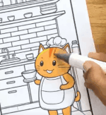 Cute Chef Cat in a Cozy Kitchen Printable Coloring Page How To Video