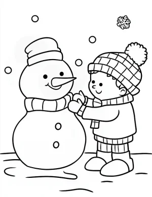 Cute Child Building a Snowman Christmas Coloring Page By Mindset Flow