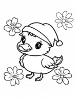 Cute Christmas Duckling with Flowers Coloring Page by Mindset Flow
