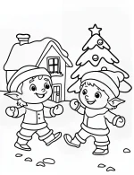 Cute Christmas Elves Winter Cabin Coloring Page By Mindset Flow