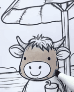 Cute Cow Under Beach Umbrella Printable Coloring Page How To Video