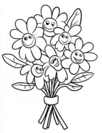 Cute Daisy Bouquet With Smiling Faces Flower Coloring Page By Mindset Flow