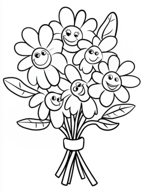 Cute Daisy Bouquet With Smiling Faces Flower Coloring Page By Mindset Flow