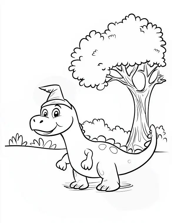 Cute Dinosaur Coloring Page Friendly Cartoon Dino in Nature by Mindset Flow