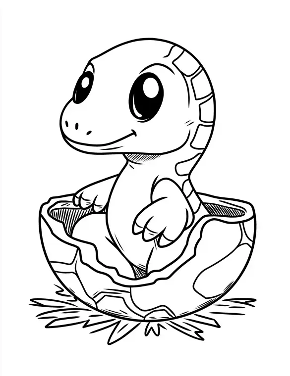 Cute Dinosaur Hatching from Egg for Kids Coloring Page