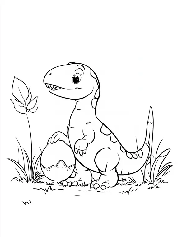 Cute Dinosaur Holding Easter Egg Printable for Kids Coloring Page