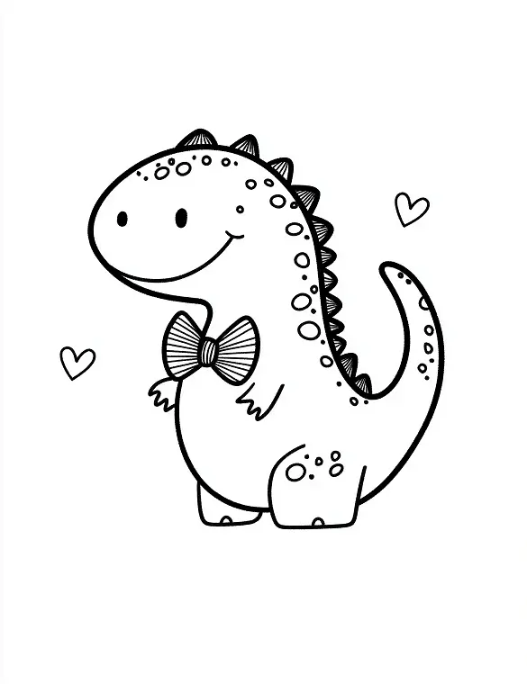 Cute Dinosaur With Bowtie And Hearts Coloring Page By Mindset Flow