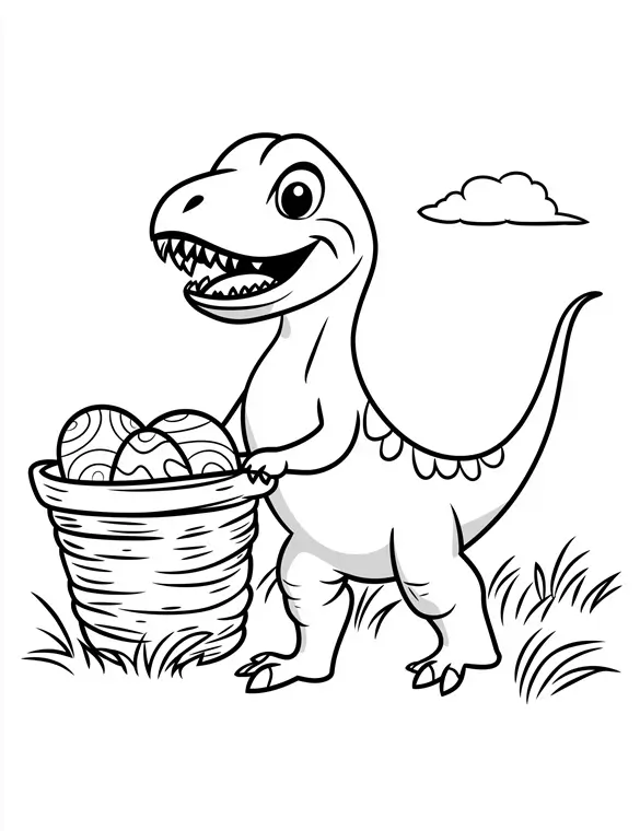 Cute Dinosaur with Easter Eggs for Teens and Adults Coloring Page