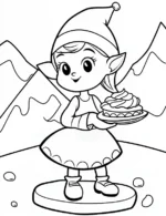 Cute Elf Holding Christmas Cake Coloring Page By Mindset Flow