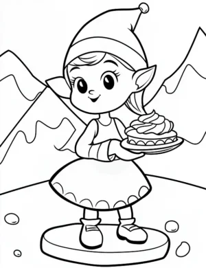 Cute Elf Holding Christmas Cake Coloring Page By Mindset Flow