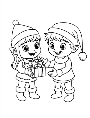 Cute Elf Holding Gift Box Christmas Coloring Page By Mindset Flow