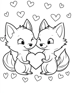 Cute Fox Couple With Heart Valentine Coloring Page By Mindset Flow