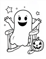 Cute Ghost Sitting On a Wooden Chair Coloring Page by Mindset Flow