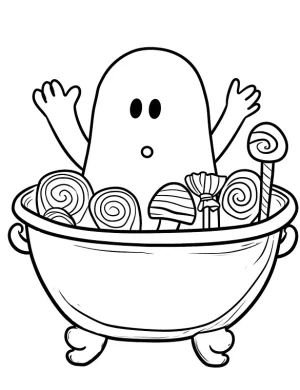 Cute Ghost in Vintage Bathtub Halloween Coloring Page by Mindset Flow
