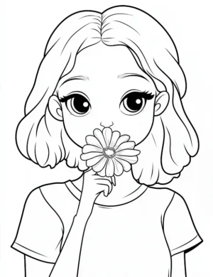 Cute Girl Holding A Flower Flower Coloring Page By Mindset Flow