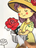 Cute Girl Holding Basket Of Roses Flower Coloring Page How to Video