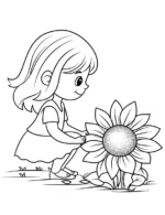 Cute Girl With Sunflower Adult Flower Coloring Page By Mindset Flow