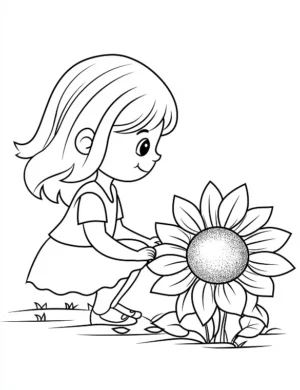 Cute Girl With Sunflower Adult Flower Coloring Page By Mindset Flow