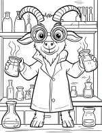 Cute Goat Chemist in Lab Coloring Page by Mindset Flow