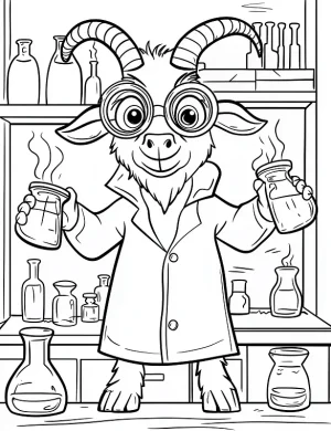 Cute Goat Chemist in Lab Coloring Page by Mindset Flow