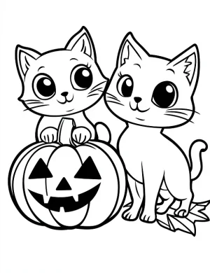 Cute Halloween Cats with Jack O’Lantern Coloring Page By Mindset Flow