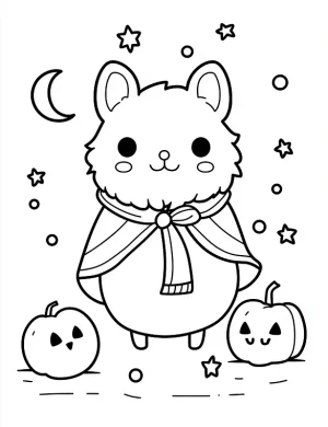 Cute Halloween-Themed Llama Dressed As a Vampire Coloring Page by Mindset Flow