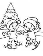 Cute Kids Ice Skating Christmas Coloring Page by Mindset Flow