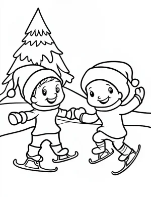 Cute Kids Ice Skating Christmas Coloring Page by Mindset Flow