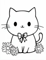 Cute Kitten Sitting Among Flowers Coloring Page By Mindset Flow