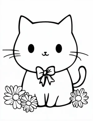 Cute Kitten Sitting Among Flowers Coloring Page By Mindset Flow