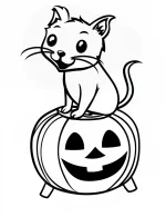 Cute Kitten Sitting on Pumpkin Halloween Coloring Page by Mindset Flow