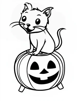 Cute Kitten Sitting on Pumpkin Halloween Coloring Page by Mindset Flow