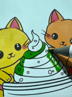 Cute Kittens With Ice Cream Summer Coloring Page How to Video