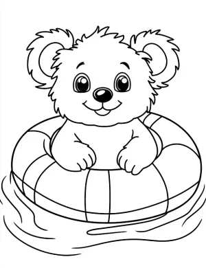 Cute Koala Floating on Pool Float Coloring Page by Mindset Flow