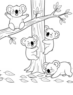Cute Koalas Playing in a Tree Coloring Page By Mindset Flow